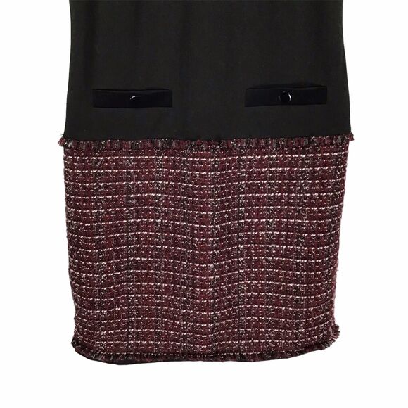 Karl Lagerfeld Paris Colorblock Tweed Tie-Neck Short Dress Black, Burgundy Sz 10 - Picture 3 of 8